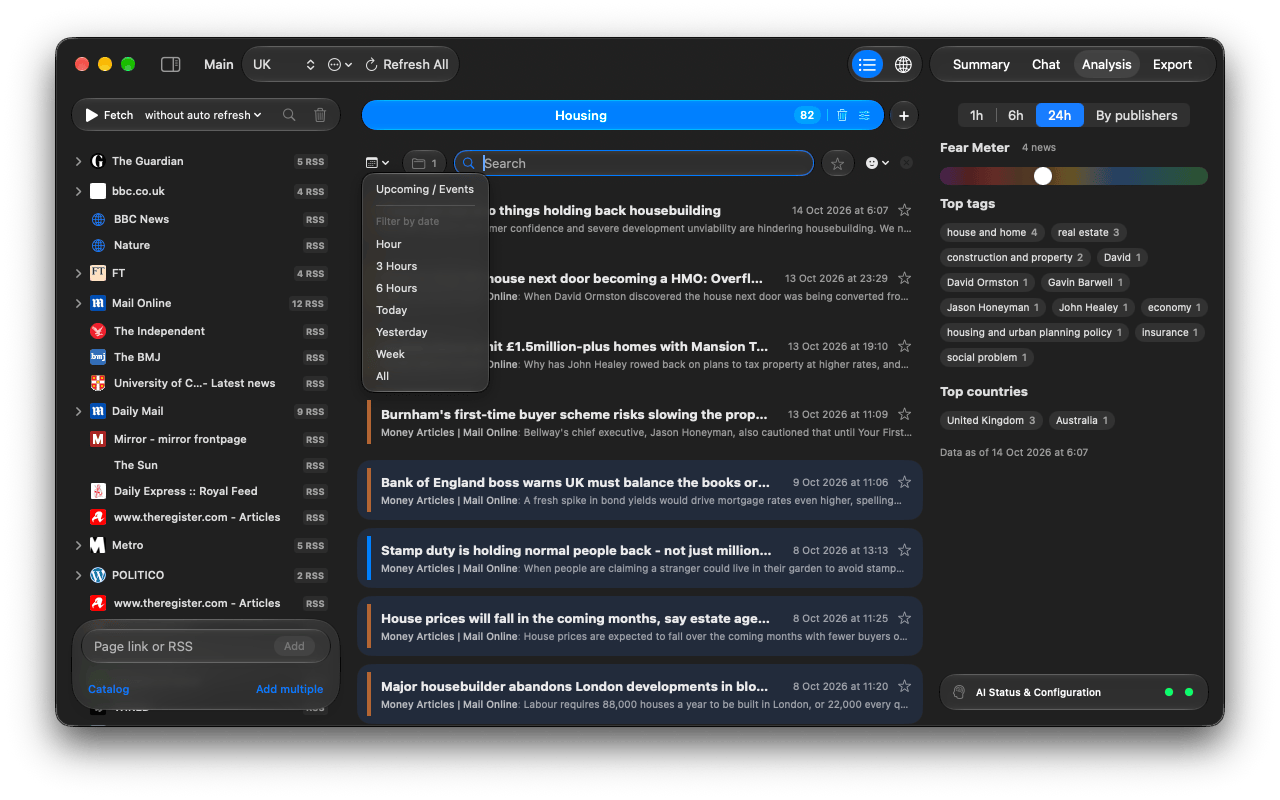 The date filter open in the filter bar.