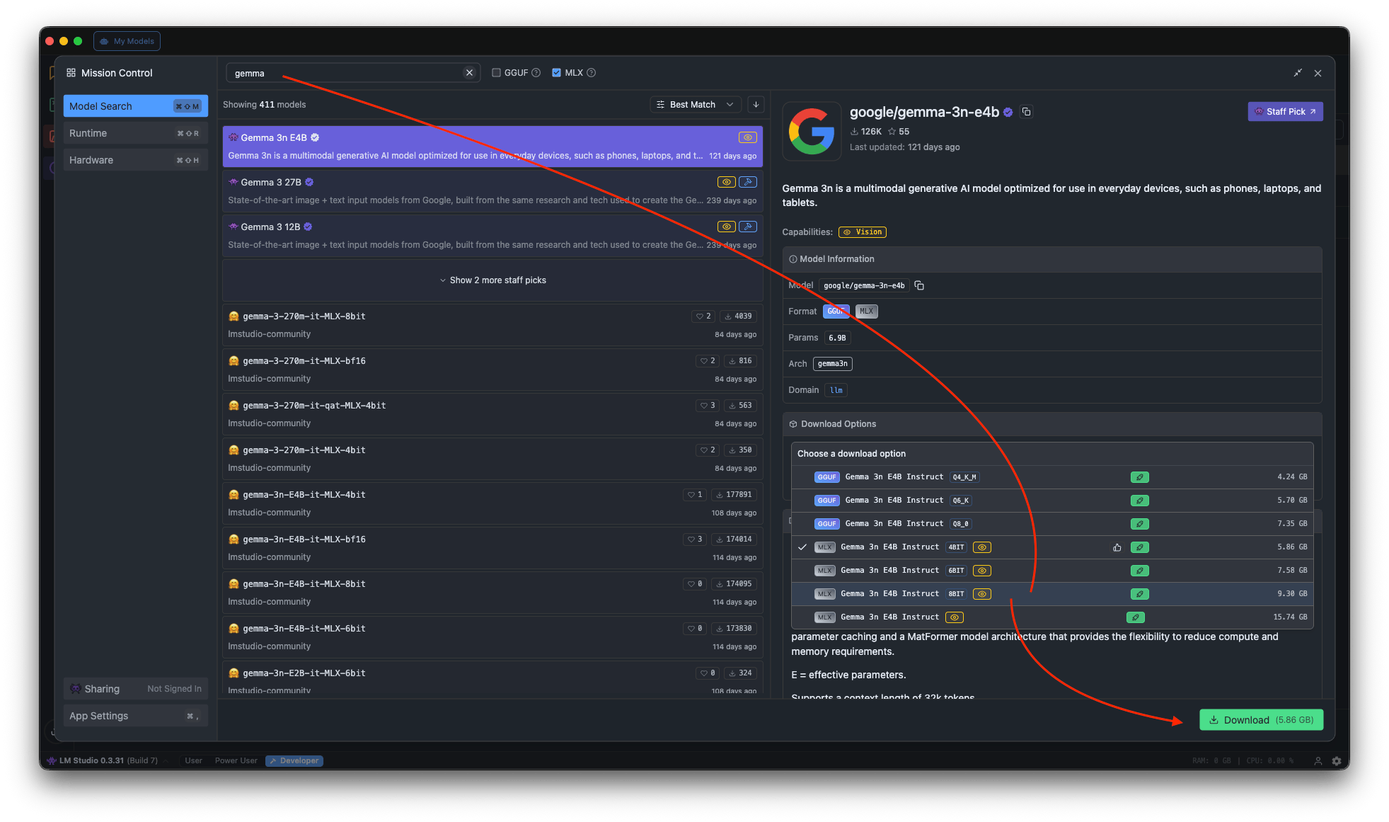 LM Studio: choose a variant that fits your Mac