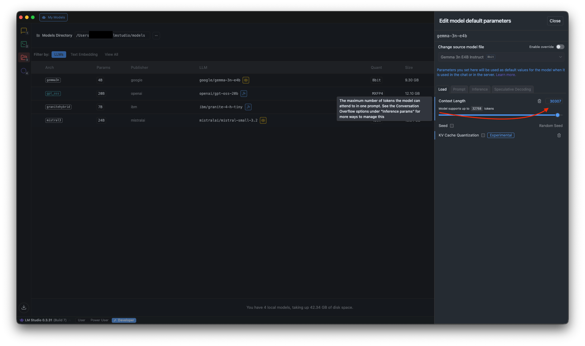 LM Studio: increase the context length
