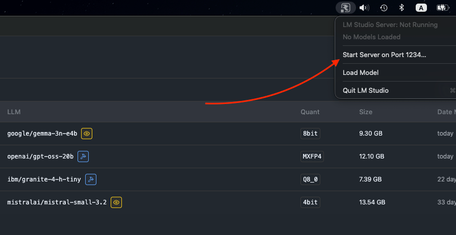 LM Studio: start the local server