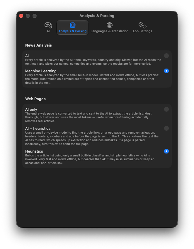 Settings → Analysis & Parsing.
