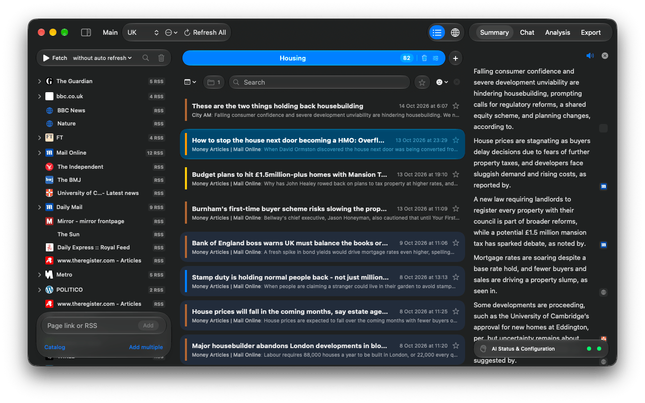A summary of one tab. Site icons on the right are the sources of each paragraph.