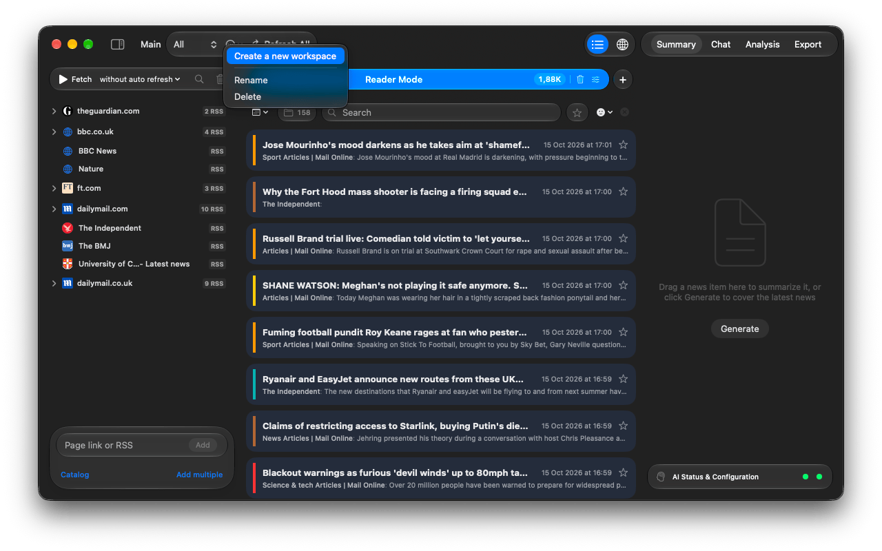 The workspace actions menu next to the Workspace picker.